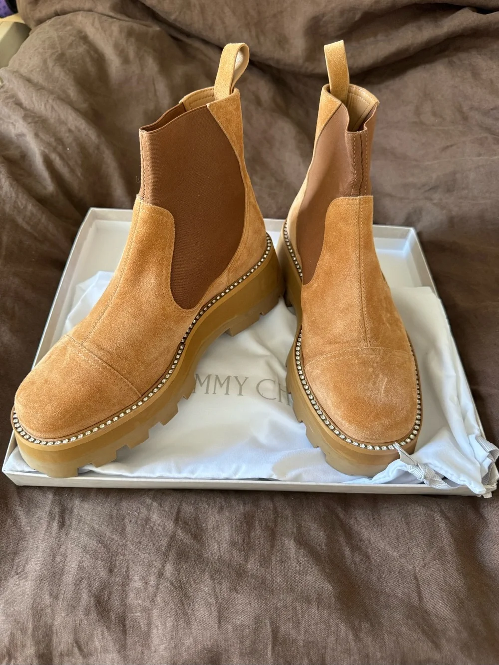 Jimmy Choo Clayton Crystal Trim Suede Chelsea Boot